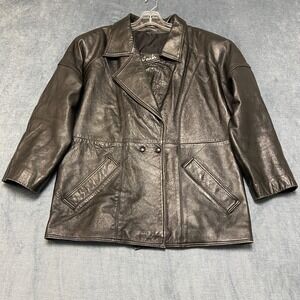 Vintage Fantasia Jacket Women Medium Black Genuine Leather Suede Double Breasted